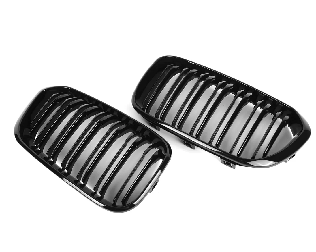 CALANDRES AVANT DOUBLE LAMELLE POUR BMW SÉRIE 1 LCI (F20/F21) EN NOIR BRILLANT