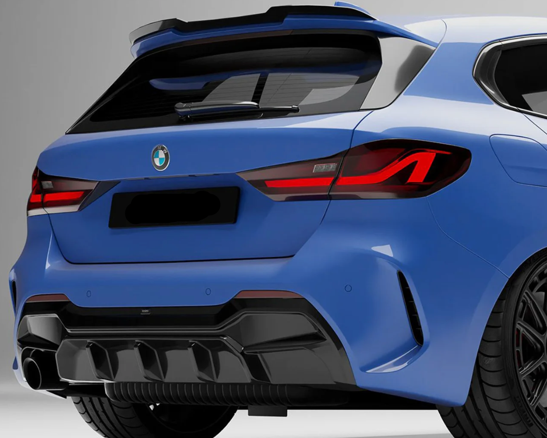DIFFUSEUR ARRIÈRE BMW 1 SÉRIE EVO-1 SORTIE SIMPLE EN NOIR BRILLANT (F40 116I, 116D, 118I, 118D M SPORT)