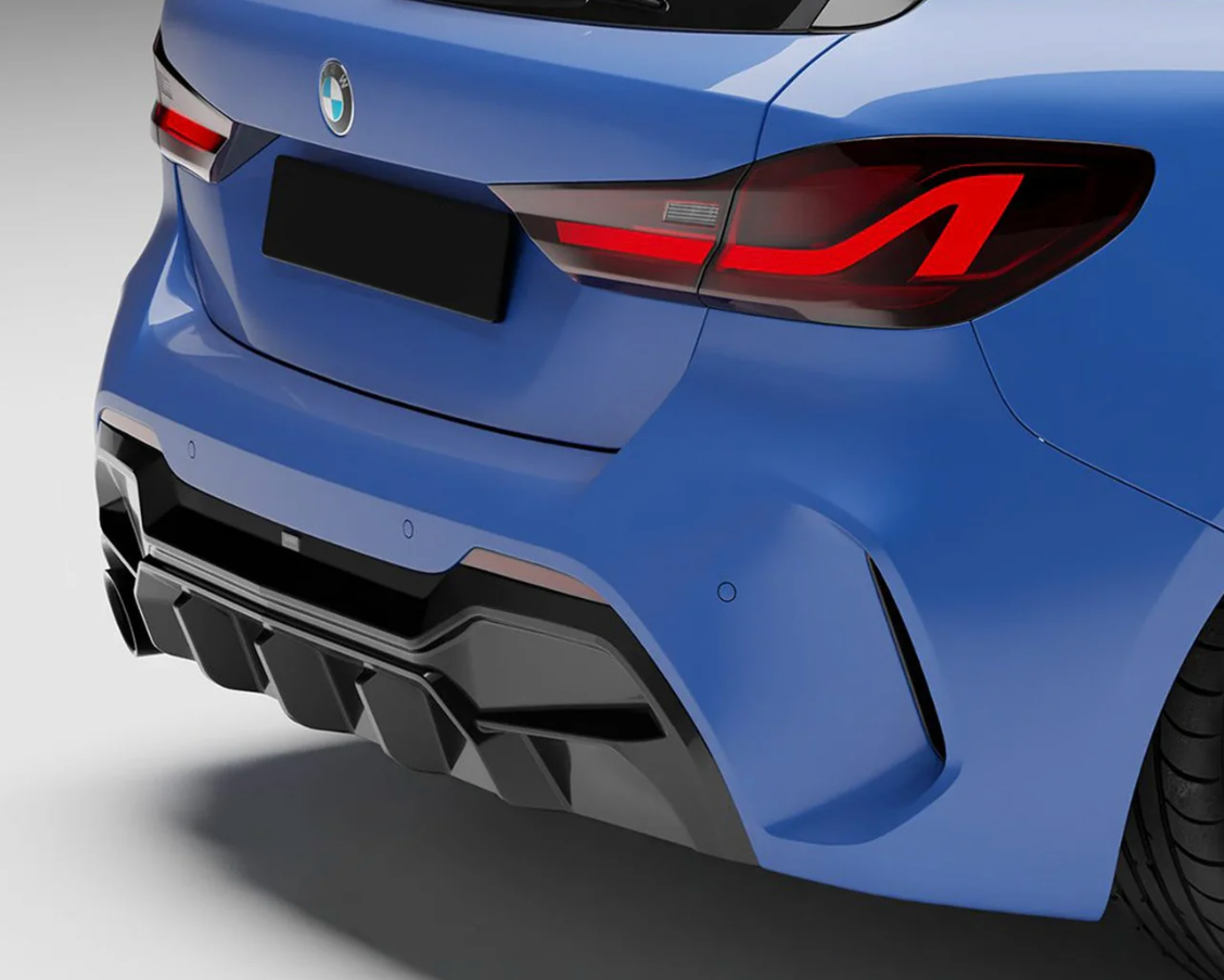 DIFFUSEUR ARRIÈRE BMW 1 SÉRIE EVO-1 SORTIE SIMPLE EN NOIR BRILLANT (F40 116I, 116D, 118I, 118D M SPORT)