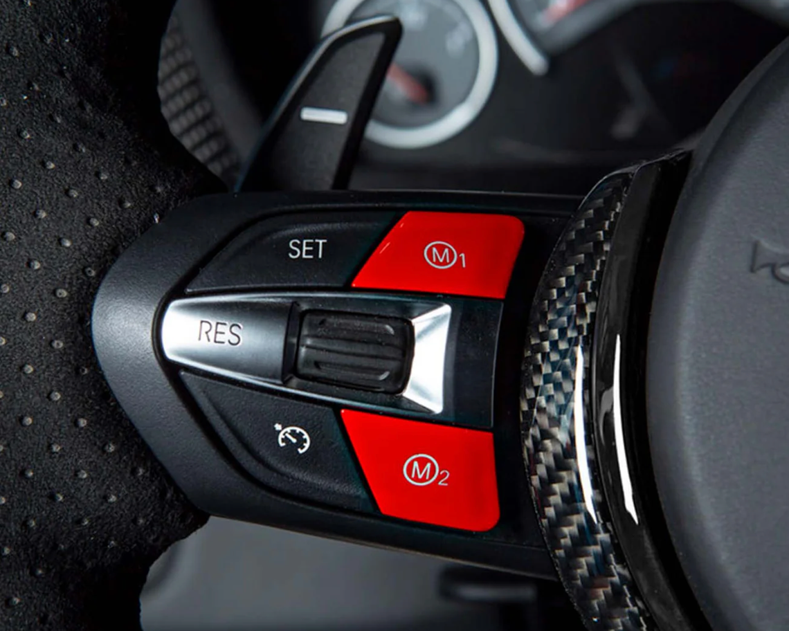 Boutons de mode M (M1 & M2) rouges/bleu pour volant BMW